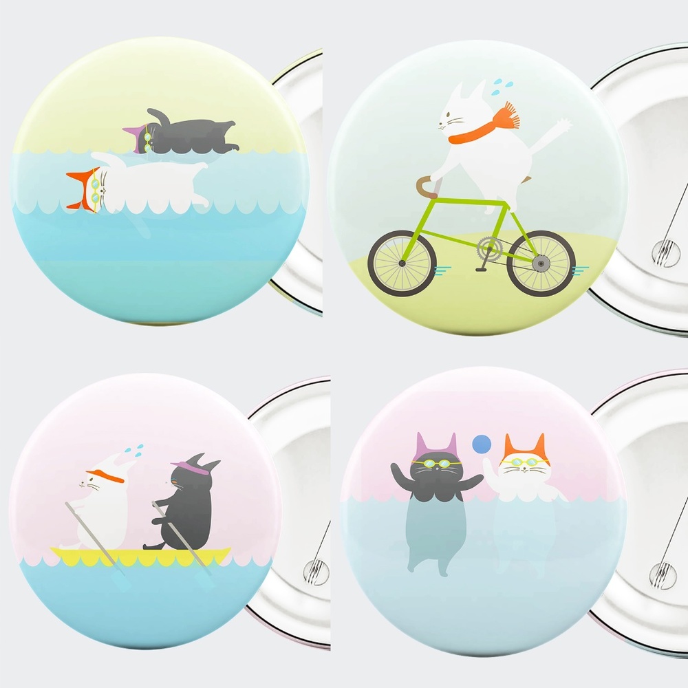 ❤️$3/18  Set of 4 Cat Lover Cat Sport Button Badge